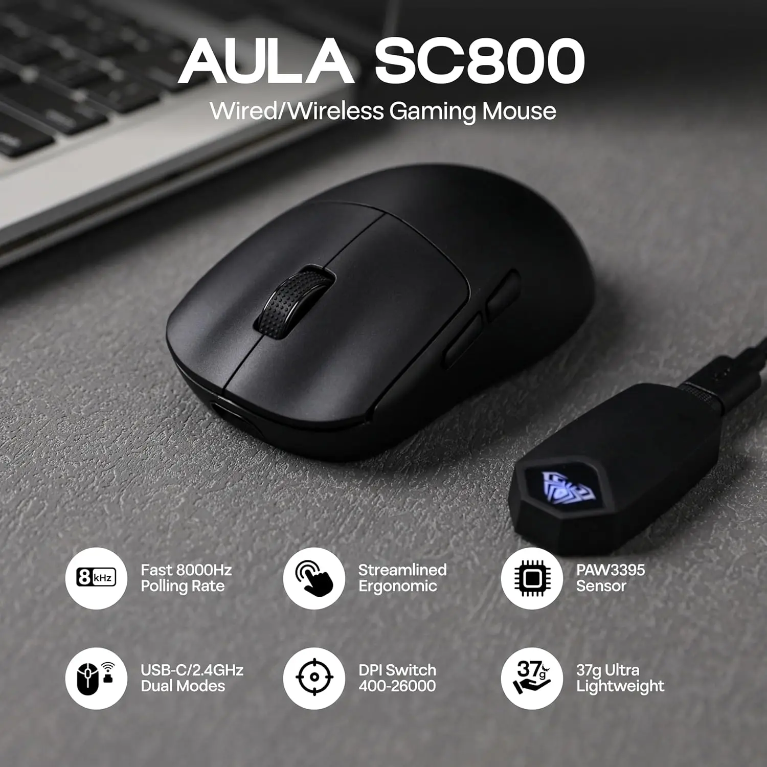 Esports Gaming Mouse Wireless - Игровая мышь AULA SC800 USB-C, проводная/2,4G,