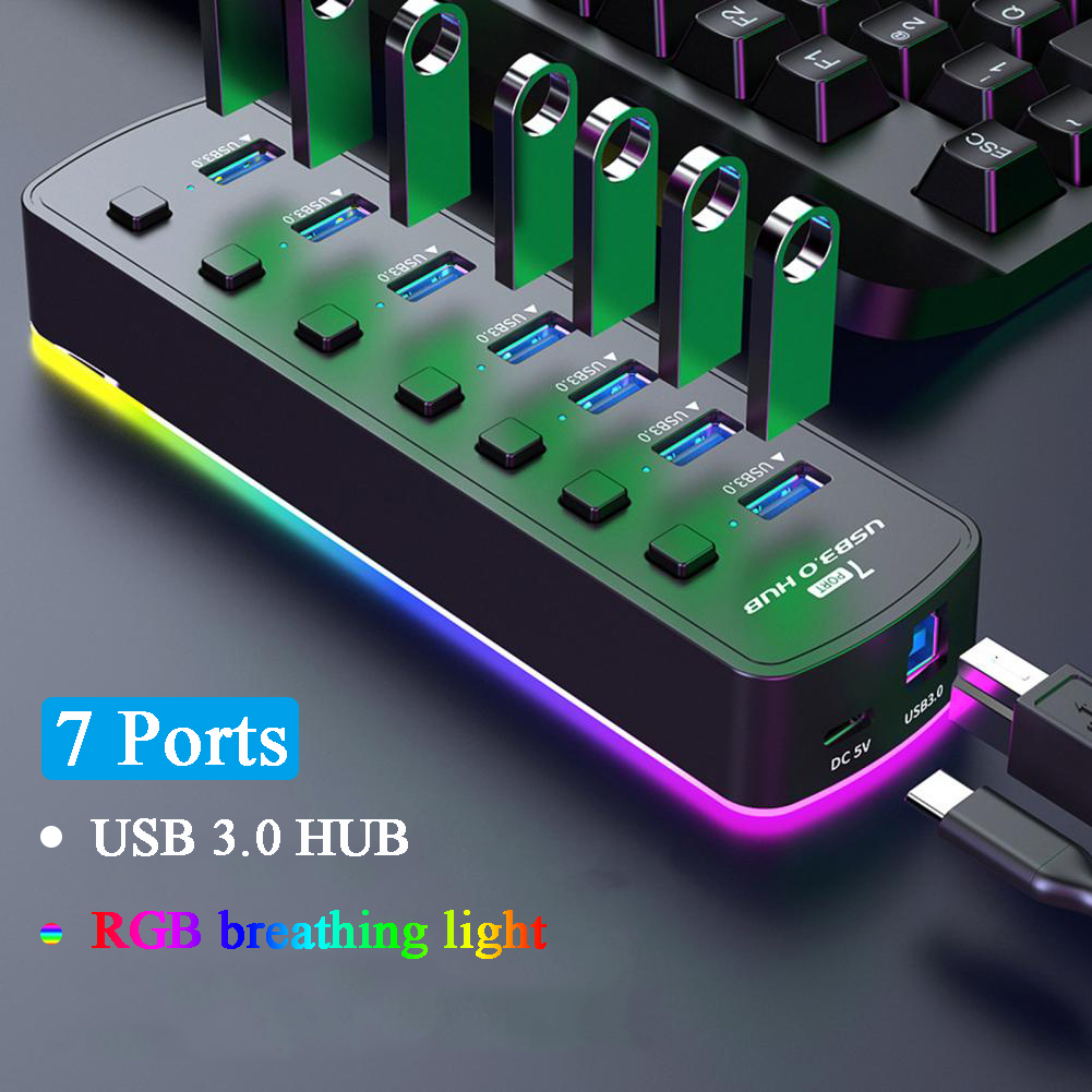 Esports Gaming Splitter - Концентратор RGB USB 3.0, 7 портов,